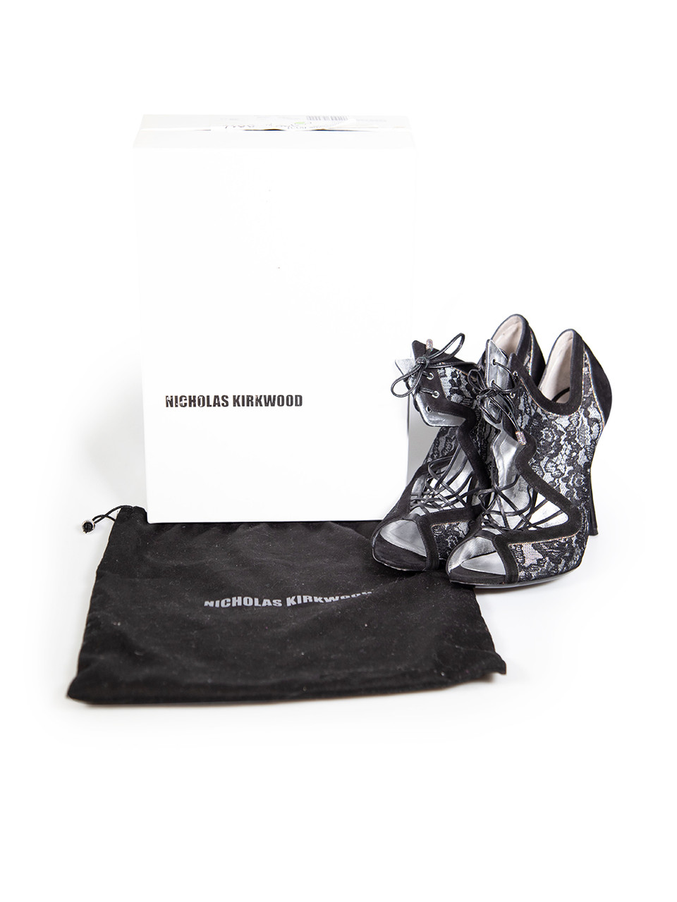 Nicholas Kirkwood Black Suede Trim Lace Up Heels