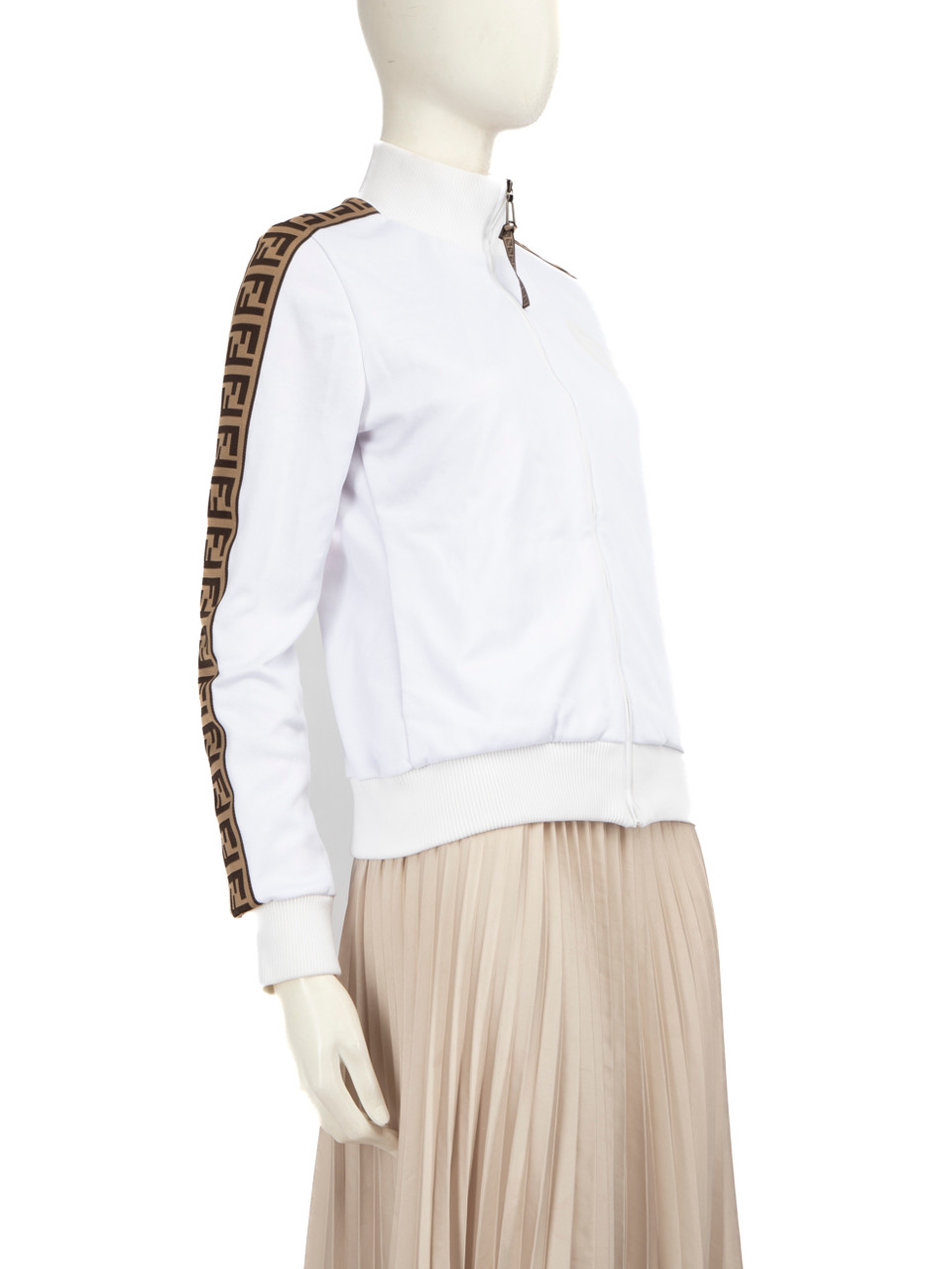 Fendi White Zip Up Logo Trim Jacket