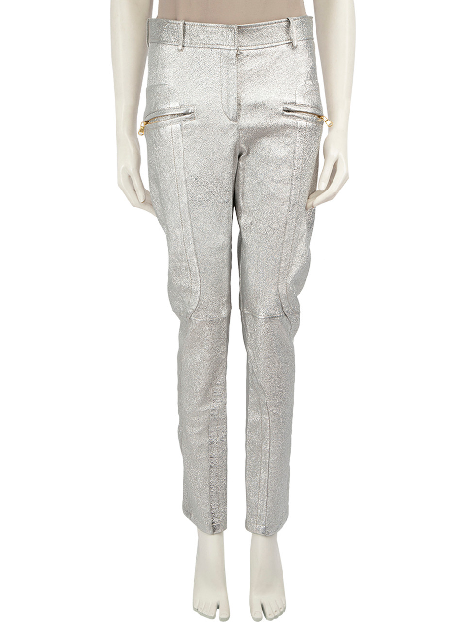 Sies Marjan Silver Leather Metallic Trousers