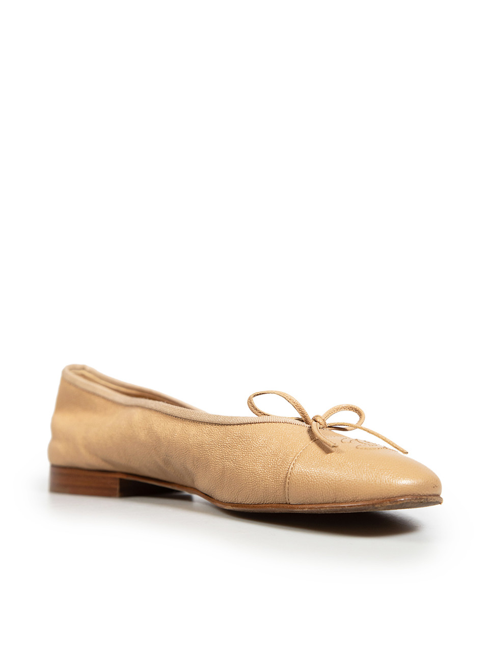 Chanel Beige Caviar Leather CC Ballet Flats