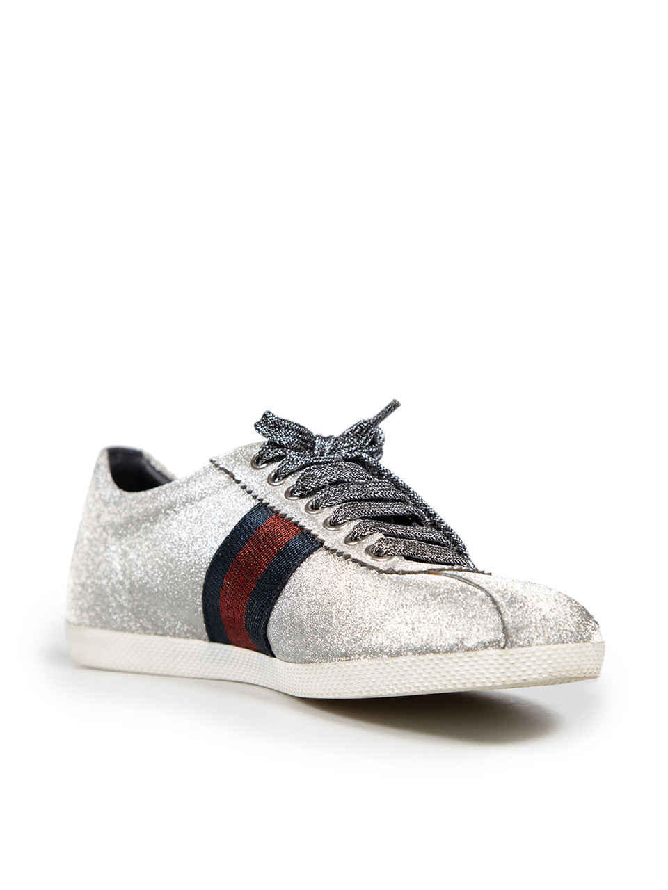 Gucci Silver Ace Glitter Web Sneakers