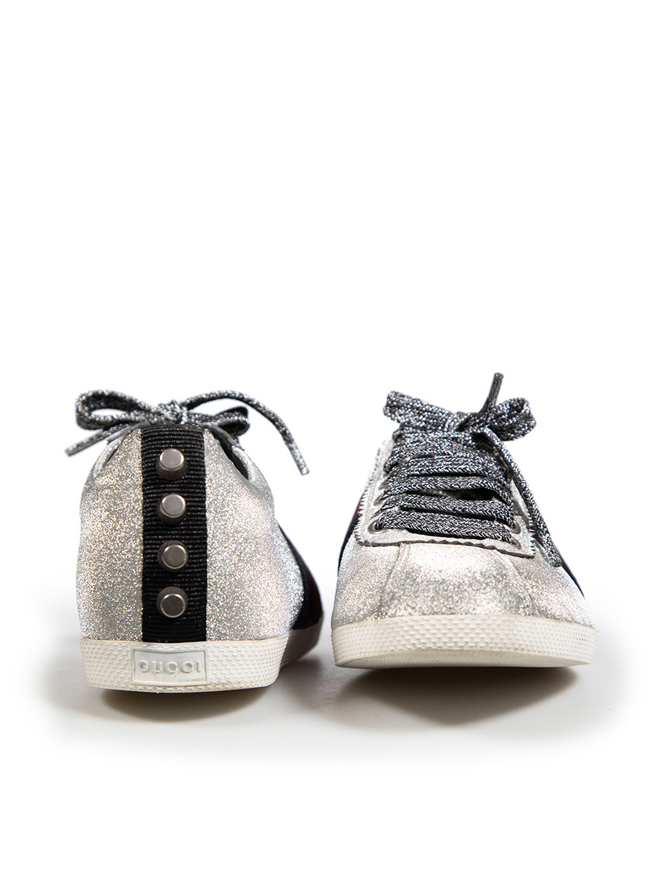Gucci Silver Ace Glitter Web Sneakers