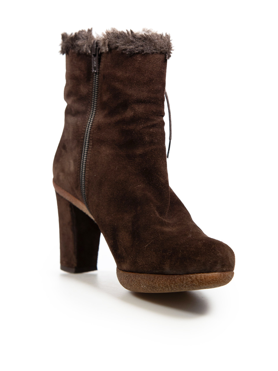 Stuart Weitzman Brown Suede Fur Trim Heeled Boots