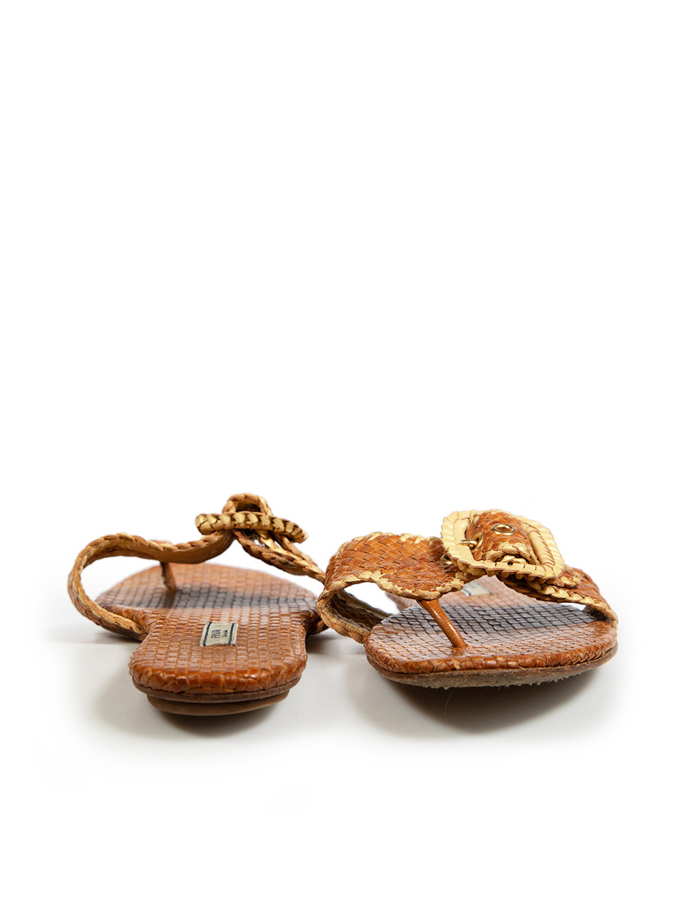 Prada Brown Leather Woven Sandals