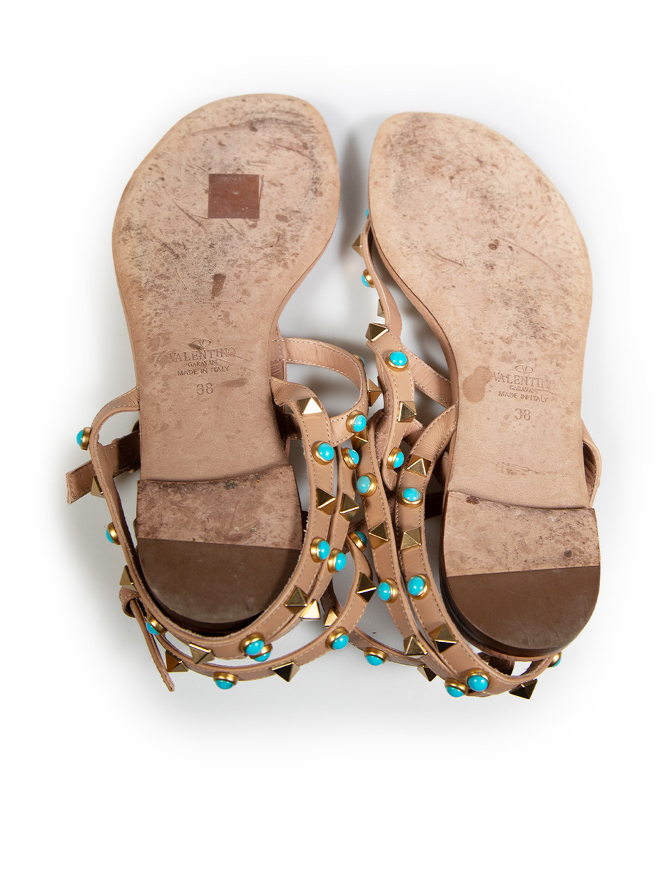 Valentino Garavani Beige Leather Rockstud Strappy Sandals