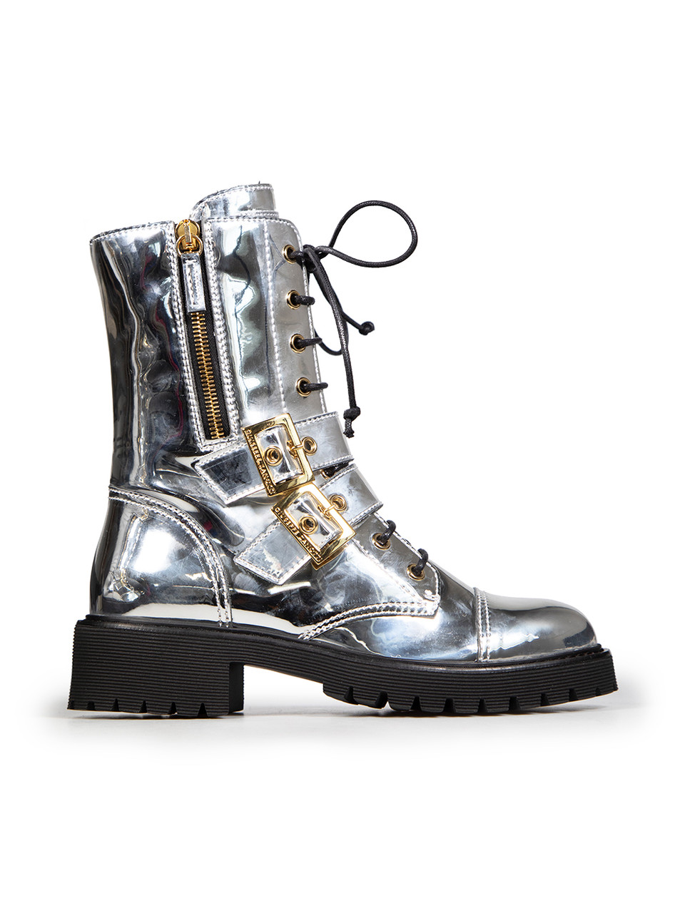 Giuseppe Zanotti Silver Patent Lace Up Boots