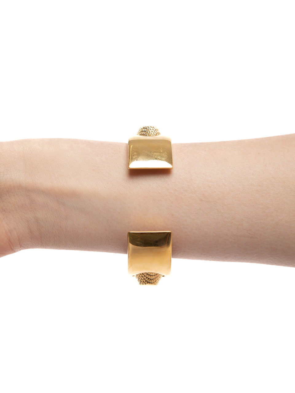 Balenciaga Gold Textured Spike Metal Studded Charm Cuff Bracelet