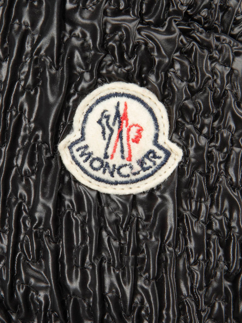 Moncler Black Ruched Fur Trim Puffer Jacket