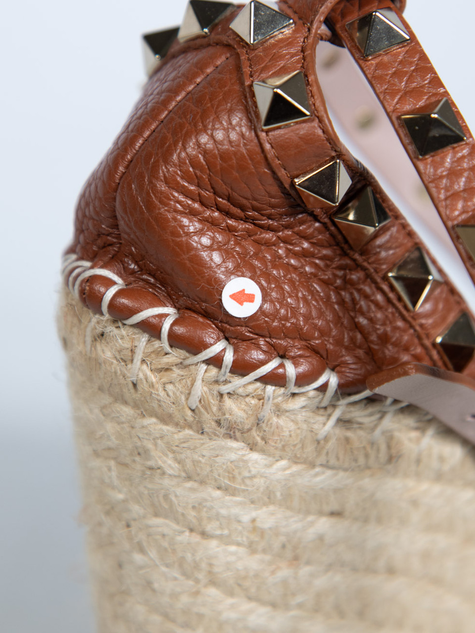 Valentino Garavani Brown Leather Rockstud Espadrille Wedges
