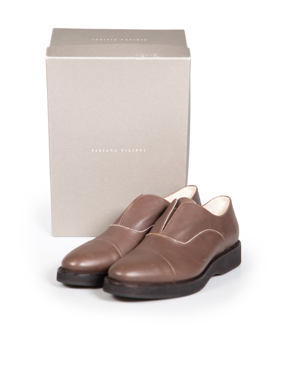 Fabiana Filippi Brown Leather Chain Detail Loafers
