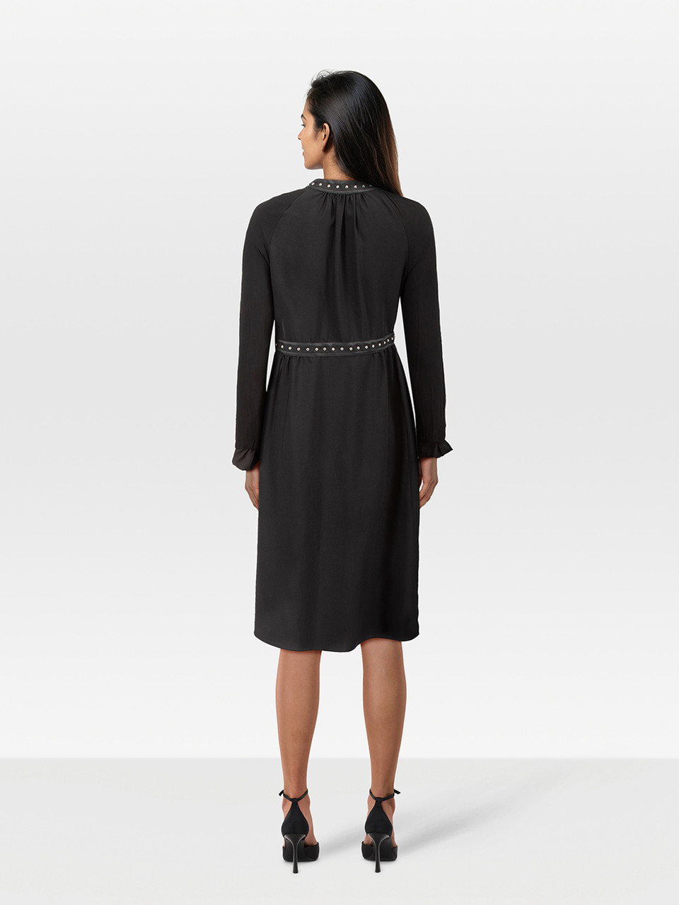 Altuzarra Black Embellished Tie Neck Knee Length Dress