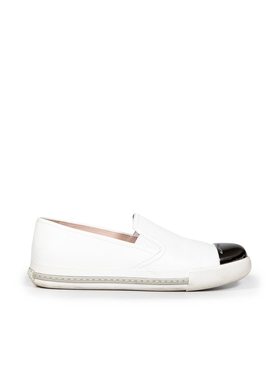 Miu Miu White Leather Cap Toe Loafers Miu Miu White Leather Cap Toe Loafers