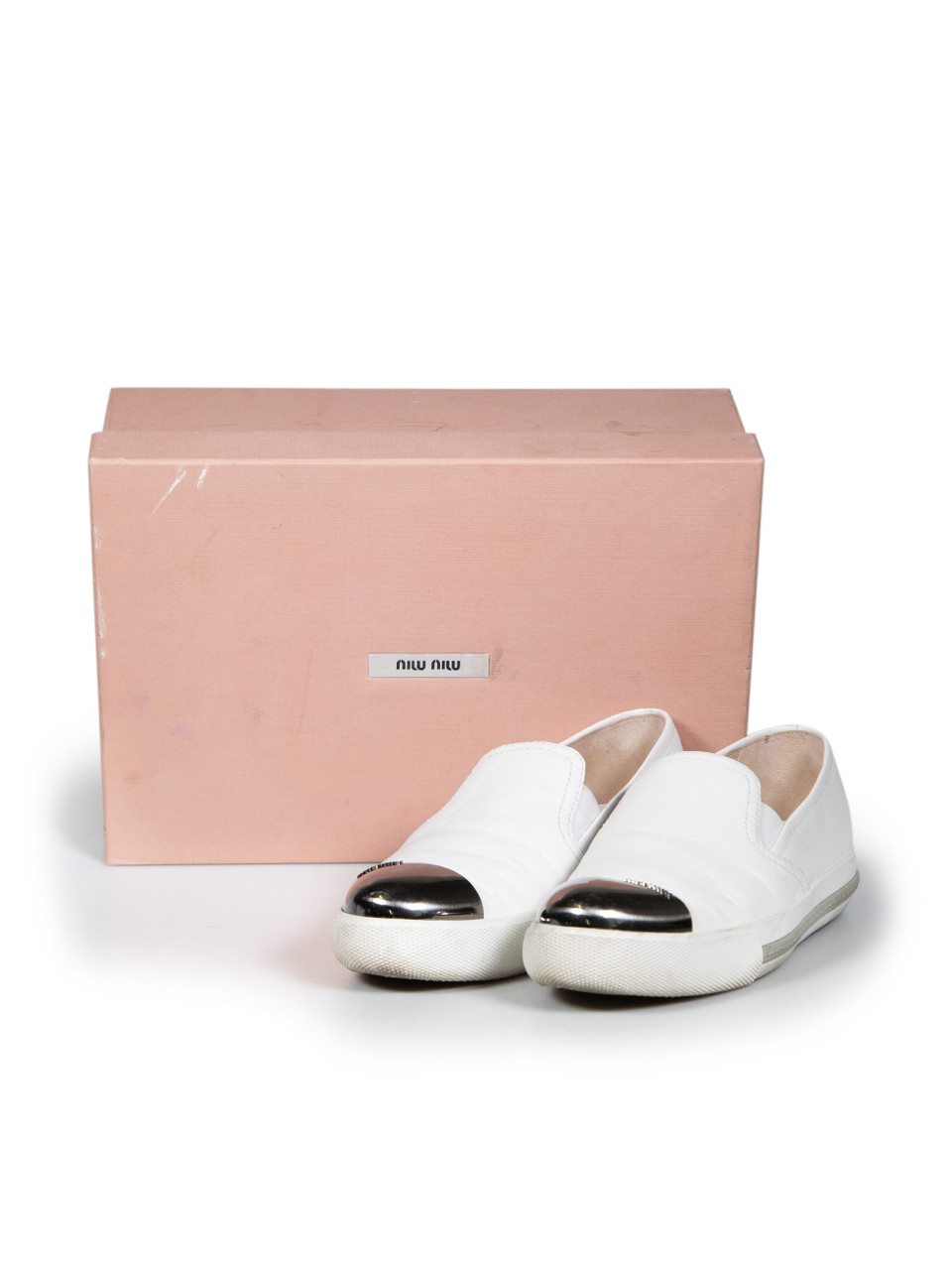 Miu Miu White Leather Cap Toe Loafers Miu Miu White Leather Cap Toe Loafers