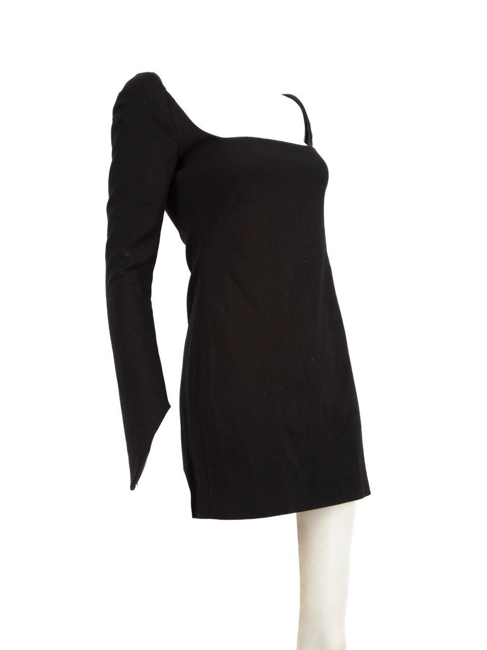 Khaite Black Square Neck Long Sleeves Mini Dress