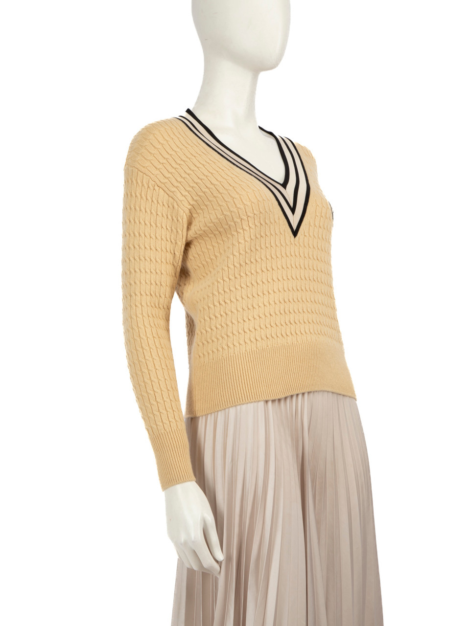 Sandro Beige V-Neck Long Sleeve Sweater