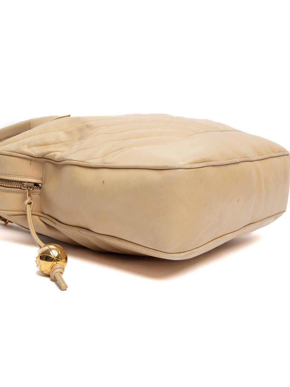 Chanel Vintage Chevron Gold Hardware Top Handle Bag Beige