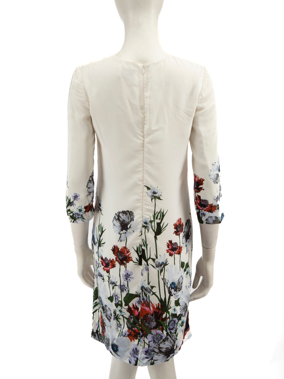 Erdem White Floral Print Hem Knee Length Dress