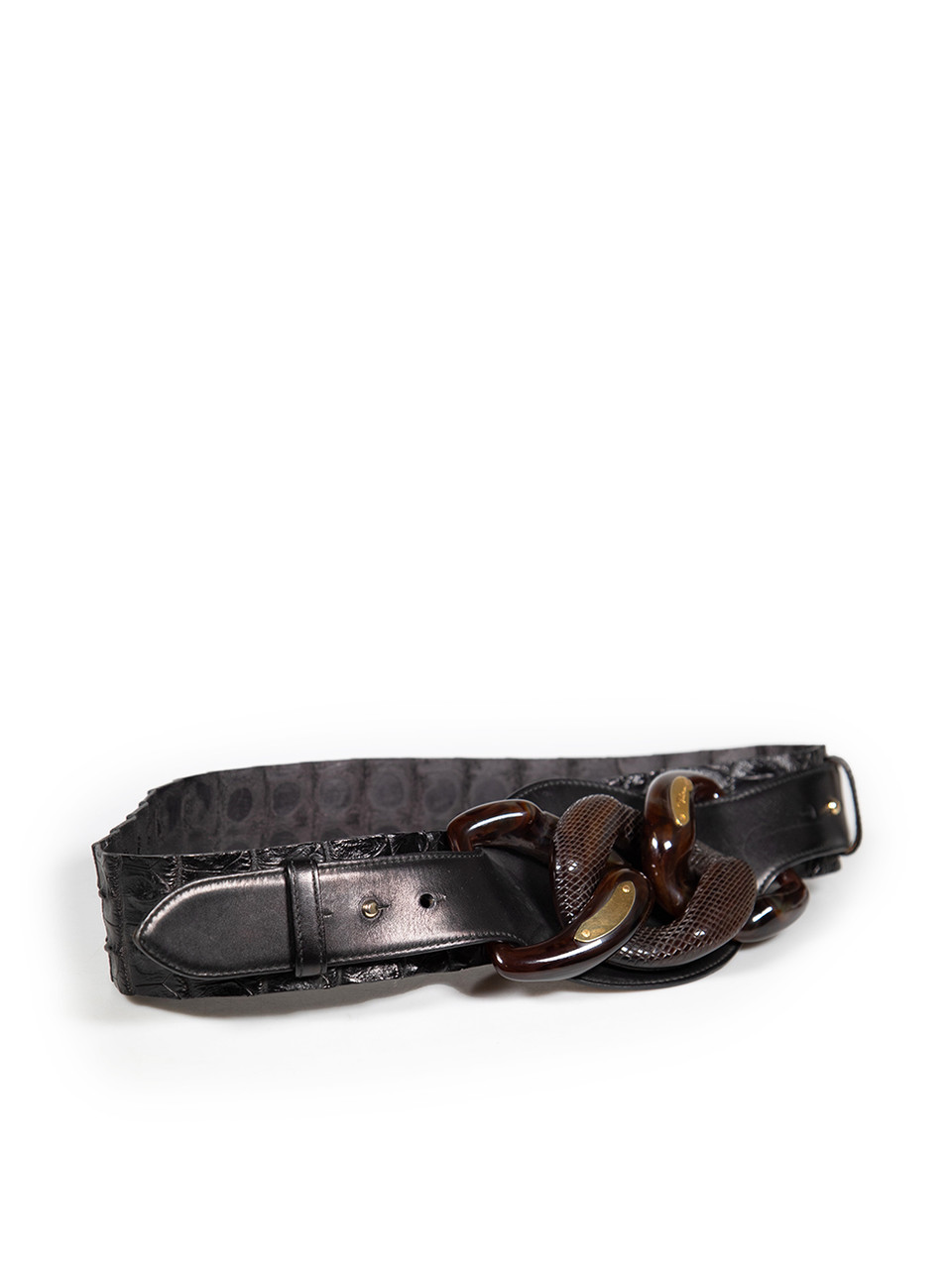 Roberto Cavalli Brown Leather Crocodile Pattern Belt Roberto Cavalli Brown Leather Crocodile Pattern Belt