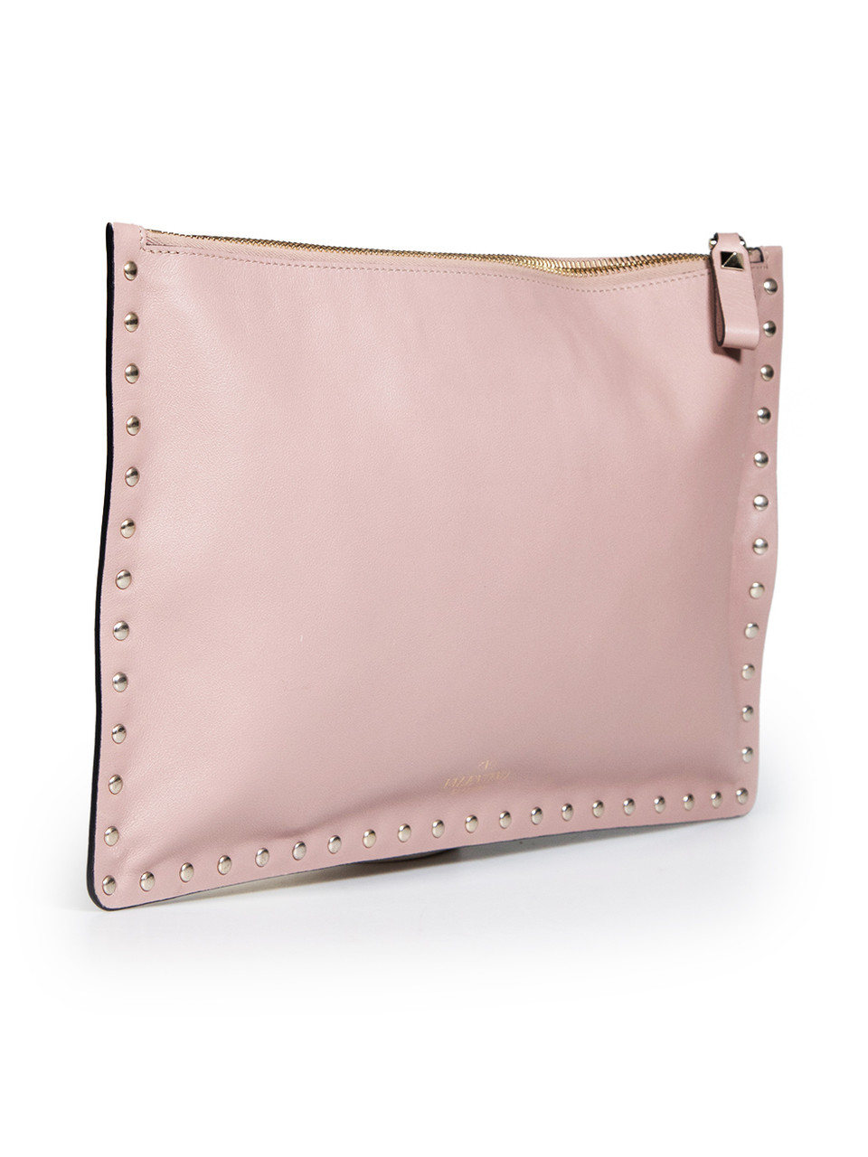 Valentino Garavani Taupe Leather Rockstud Clutch