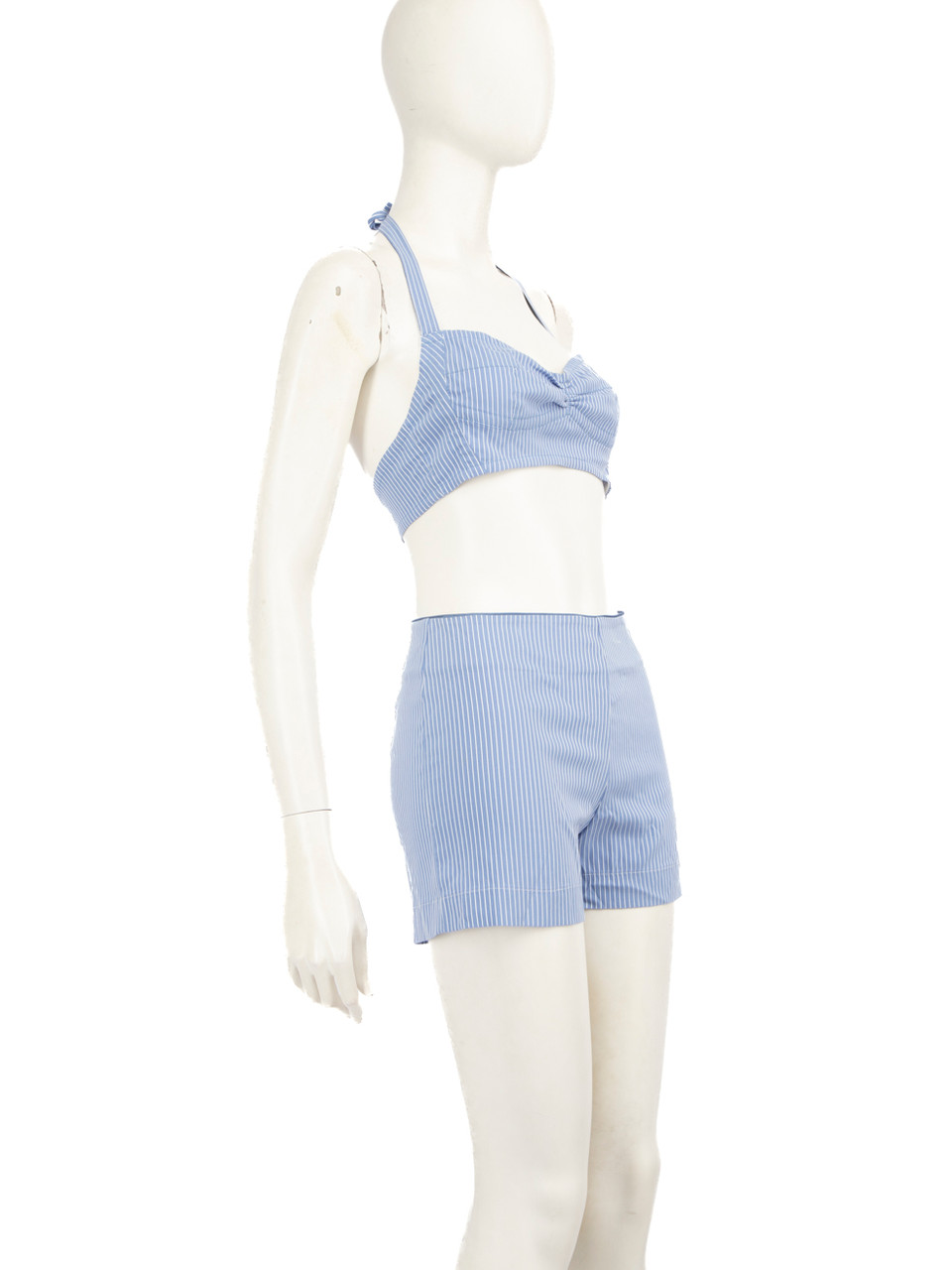 Luisa Beccaria Blue Pinstriped Top & Shorts Set