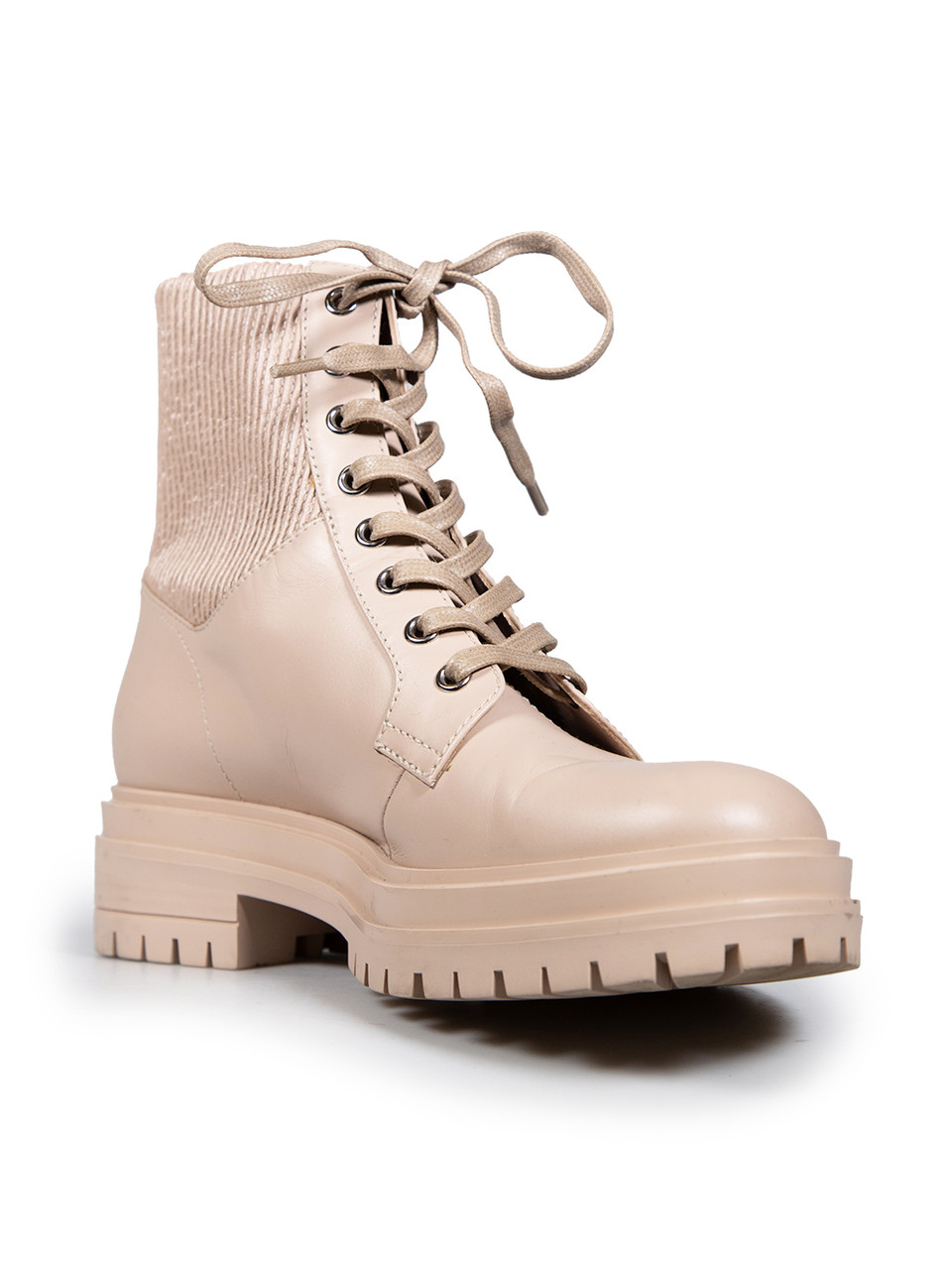 Gianvito Rossi Beige Leather Combat Ankle Boots