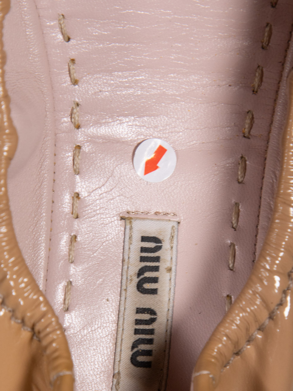 Miu Miu Beige Patent Bow & Crystal Ballet Flats