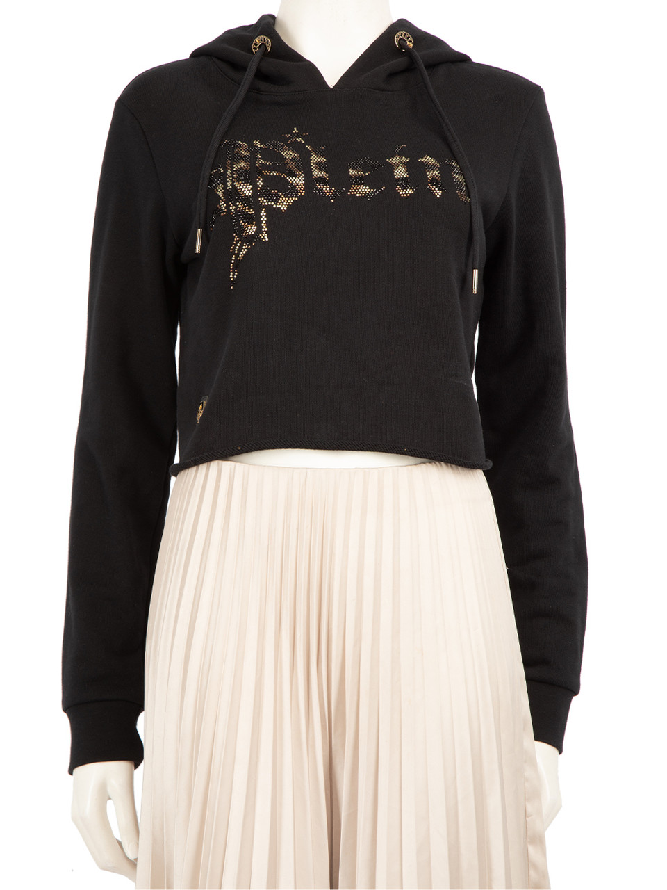 Philipp Plein Black Embellished Logo Cropped Hoodie