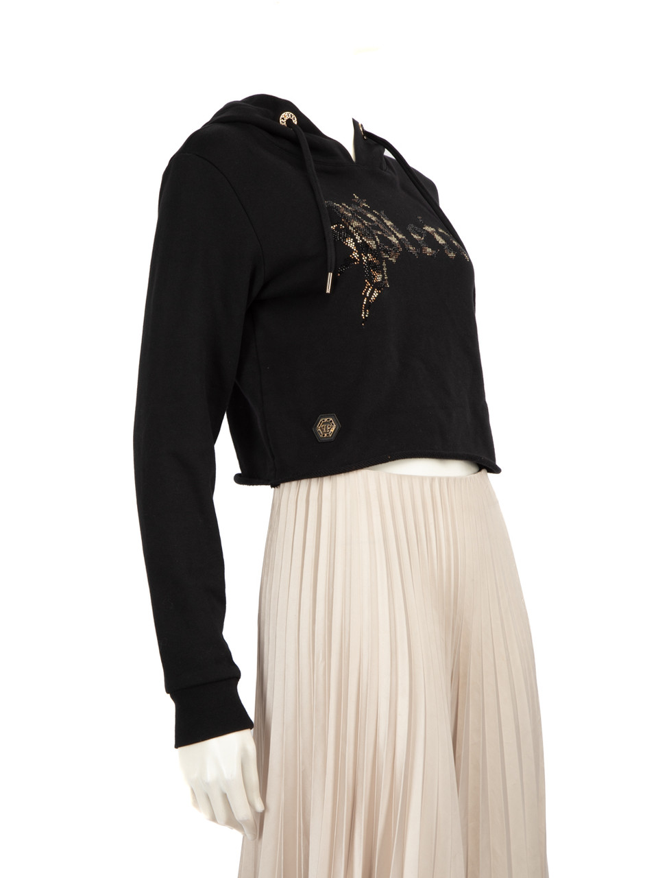 Philipp Plein Black Embellished Logo Cropped Hoodie