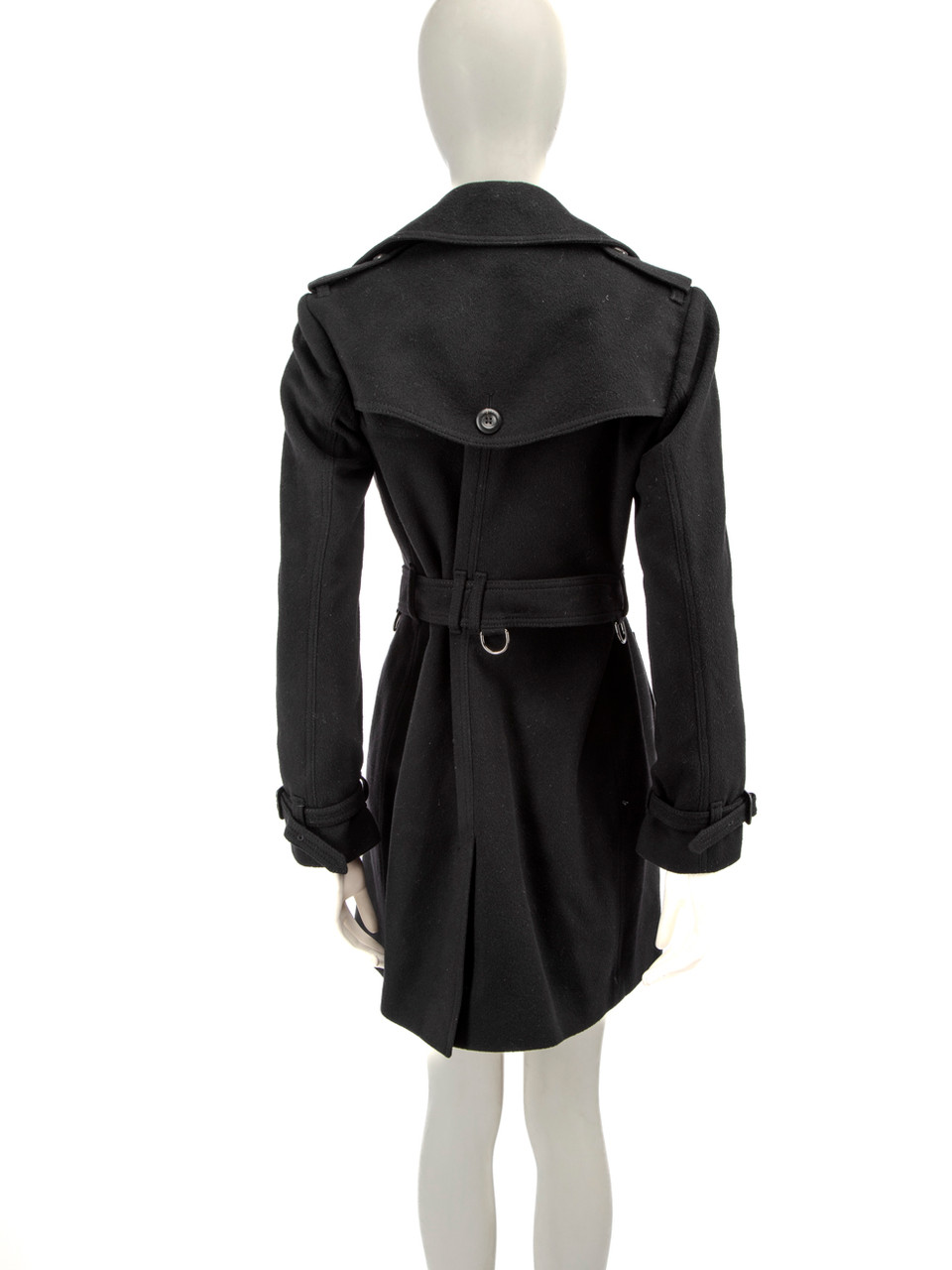 Burberry Black Wool Mid Length Trench Coat