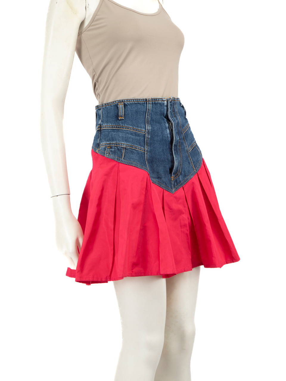 Pinko Reimagine Pinko x Patrick McDowell Panelled Denim Pink Pleated Skirt