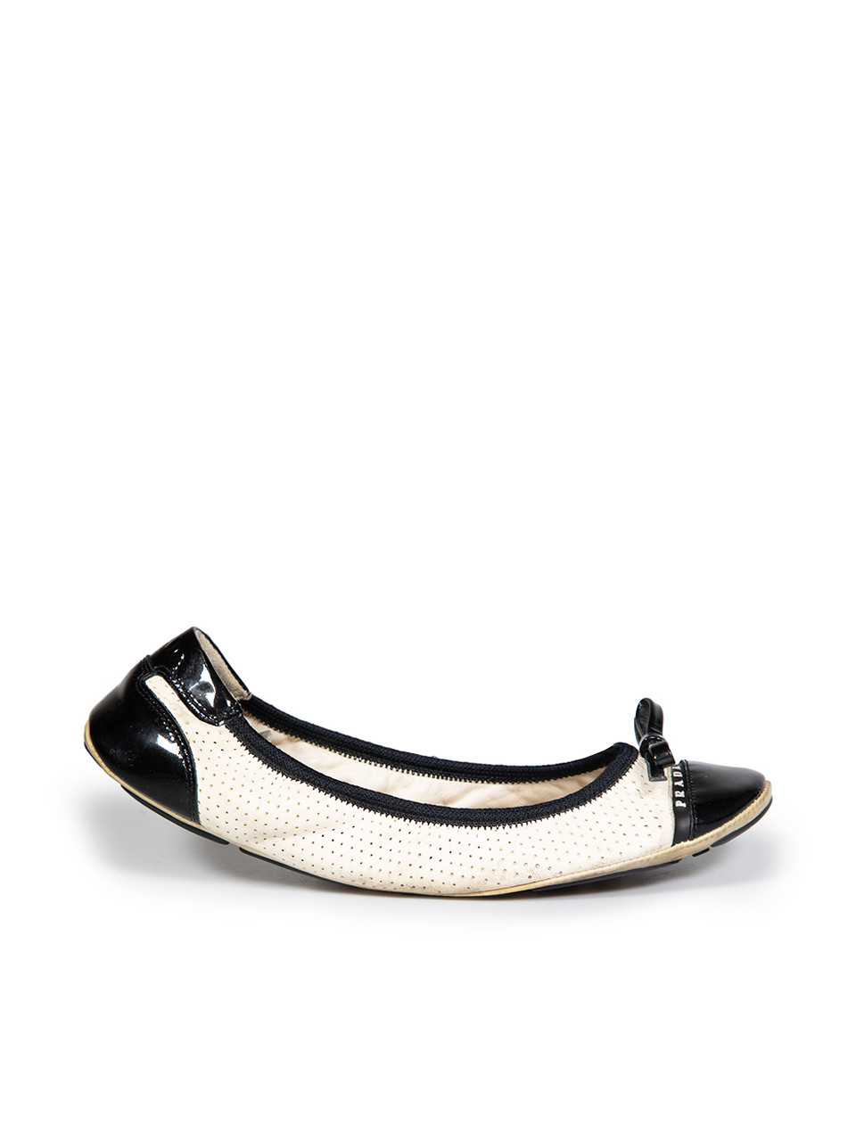 Prada Beige & Black Leather Ballet Flats