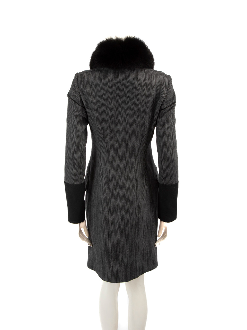 Pinko Grey Wool Fox Fur Trim Coat