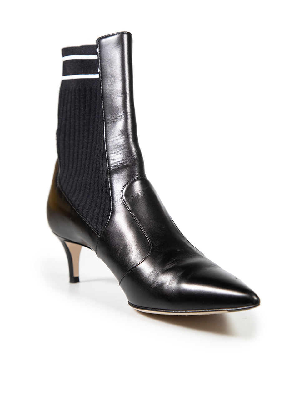 Fendi Black Leather Panelled Sock Boots