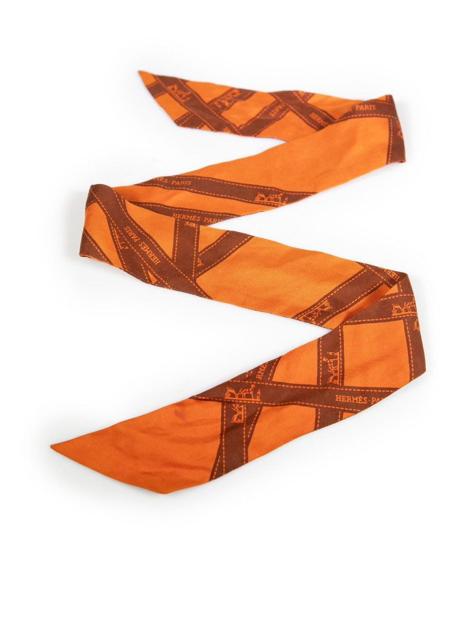 Hermès Orange Silk Bolduc Twilly Scarf