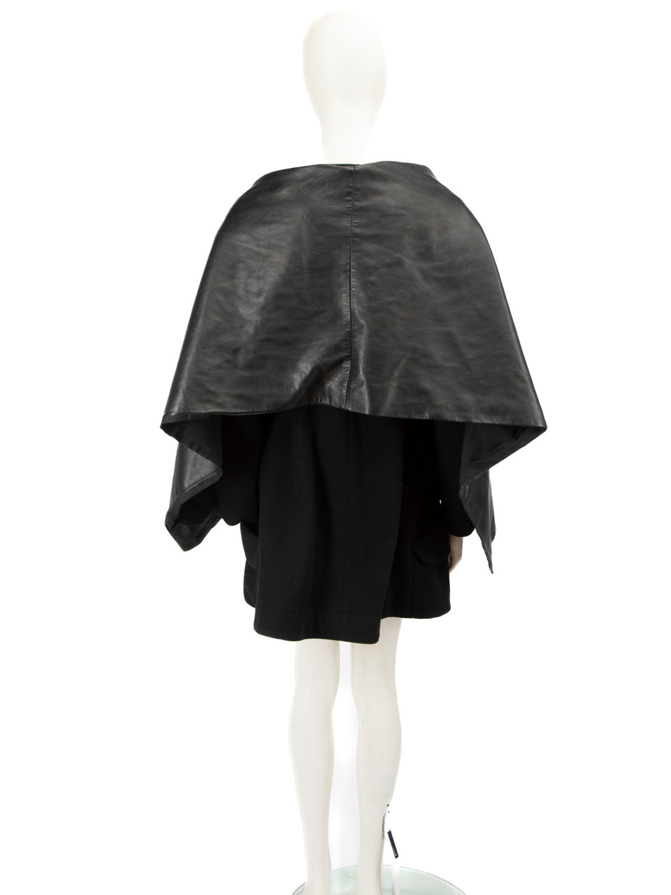 Yohji Yamamoto Black Leather Wrap Collar Wool Coat Yohji Yamamoto Black Leather Wrap Collar Wool Coat