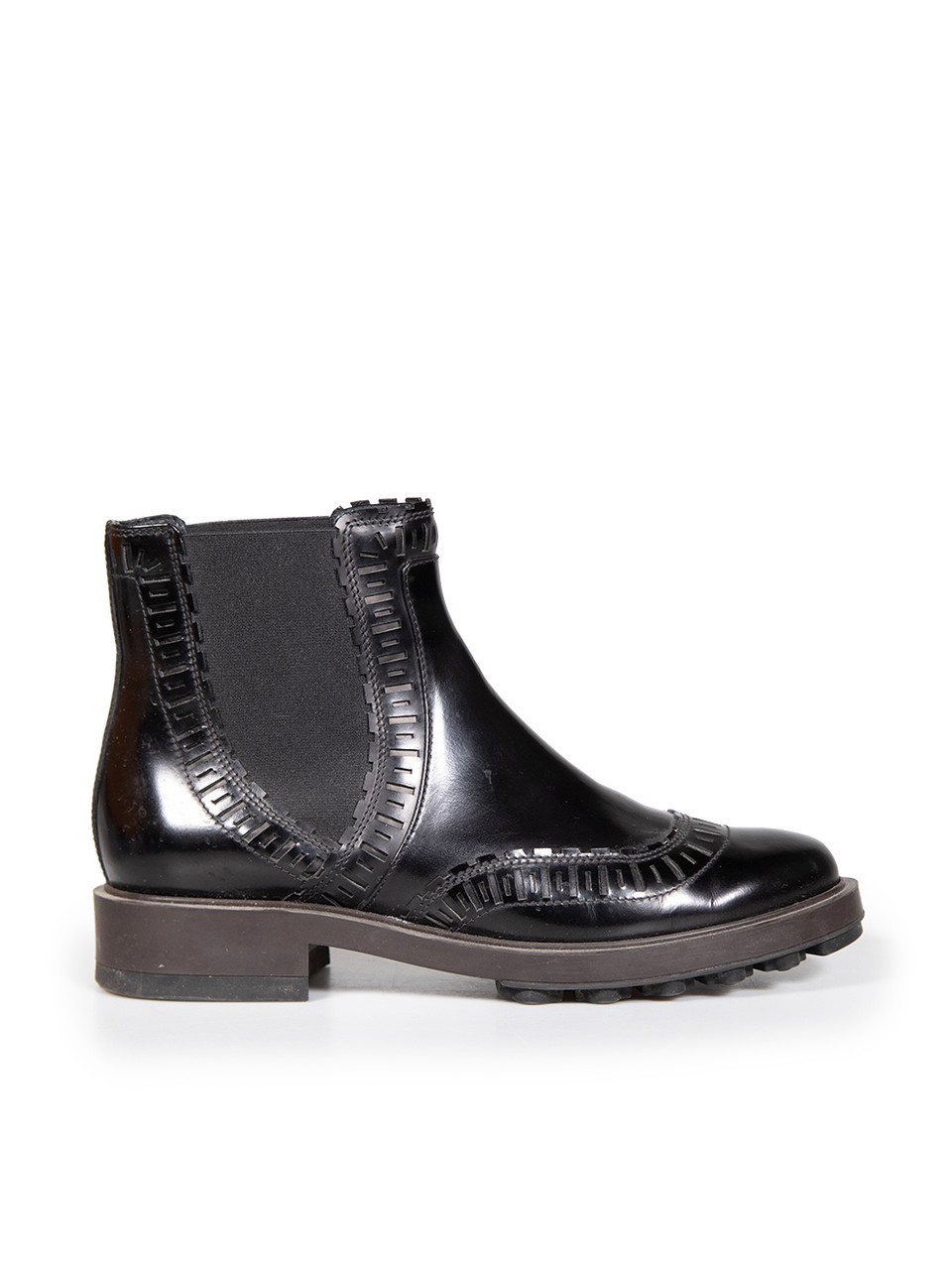 Tod's Black Leather Cut Out Pattern Chelsea Boots Tod's Black Leather Cut Out Pattern Chelsea Boots