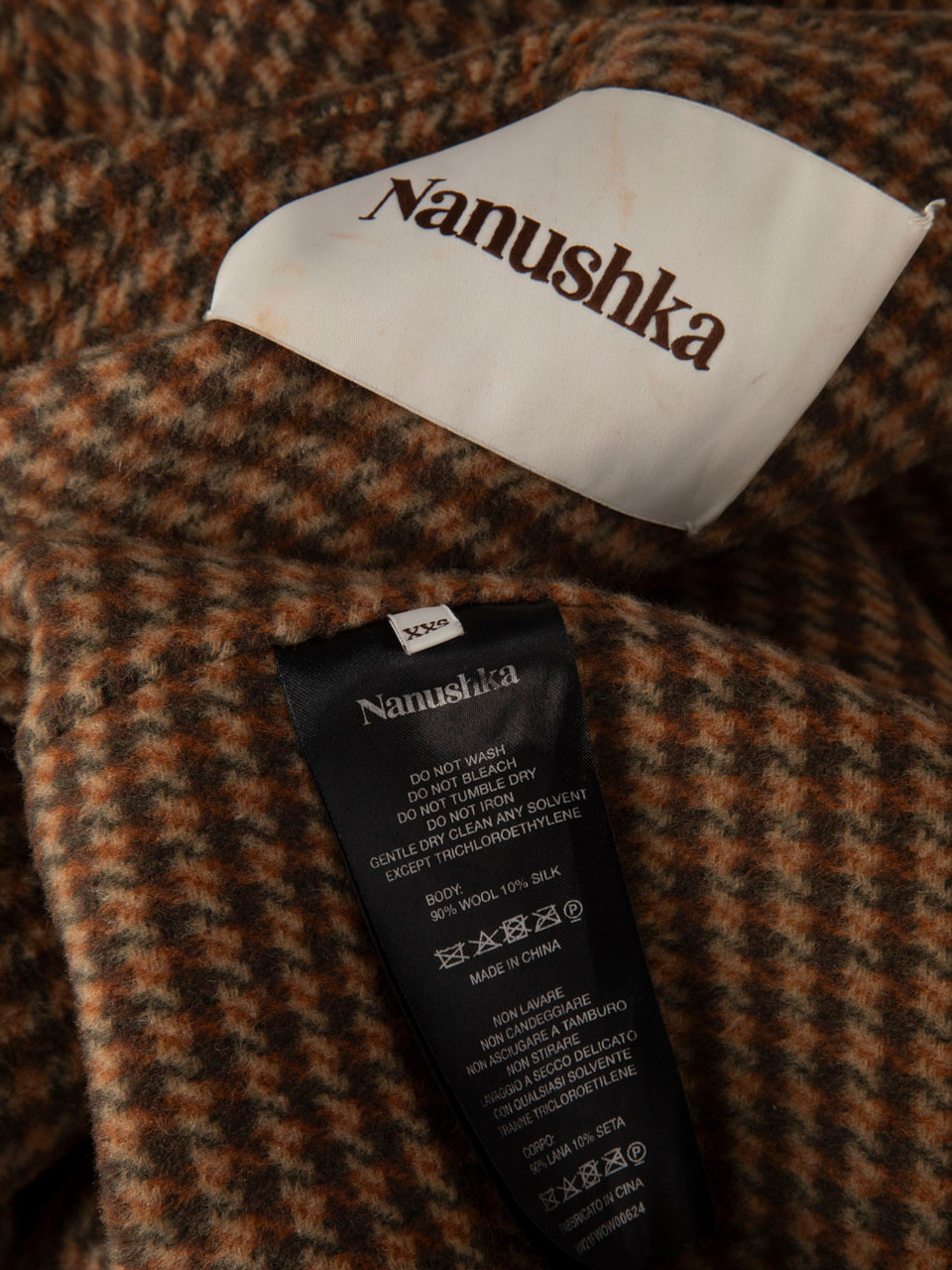 NANUSHKA Brown Wool Tartan Single Breasted Coat NANUSHKA Brown Wool Tartan Single Breasted Coat