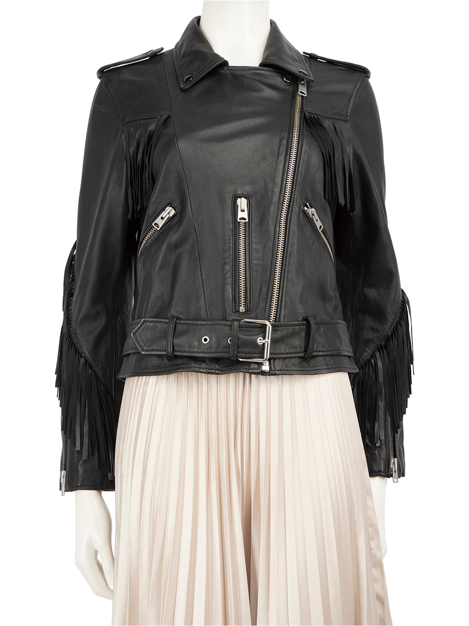 All Saints Black Tassel Balfern Biker Jacket All Saints Black Tassel Balfern Biker Jacket