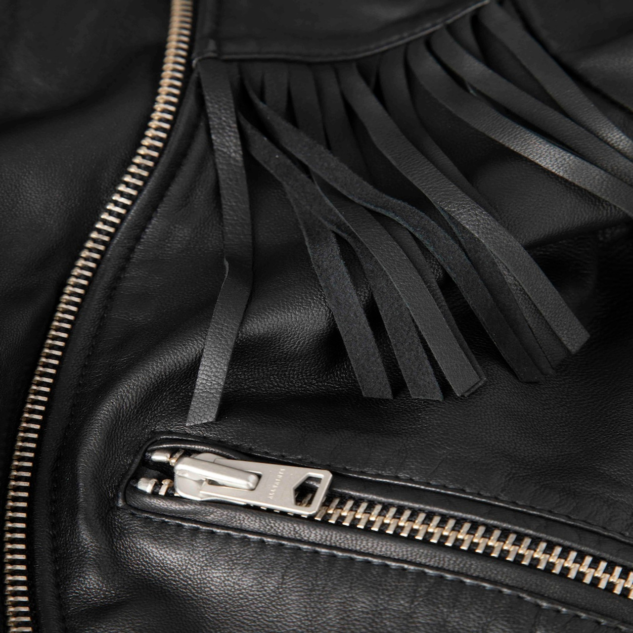 All Saints Black Tassel Balfern Biker Jacket All Saints Black Tassel Balfern Biker Jacket