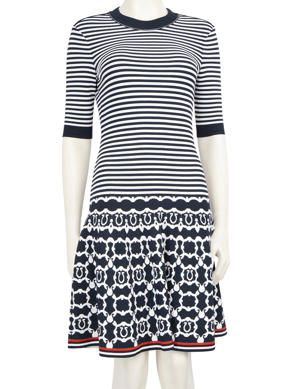 Salvatore Ferragamo Navy Striped Flared Dress