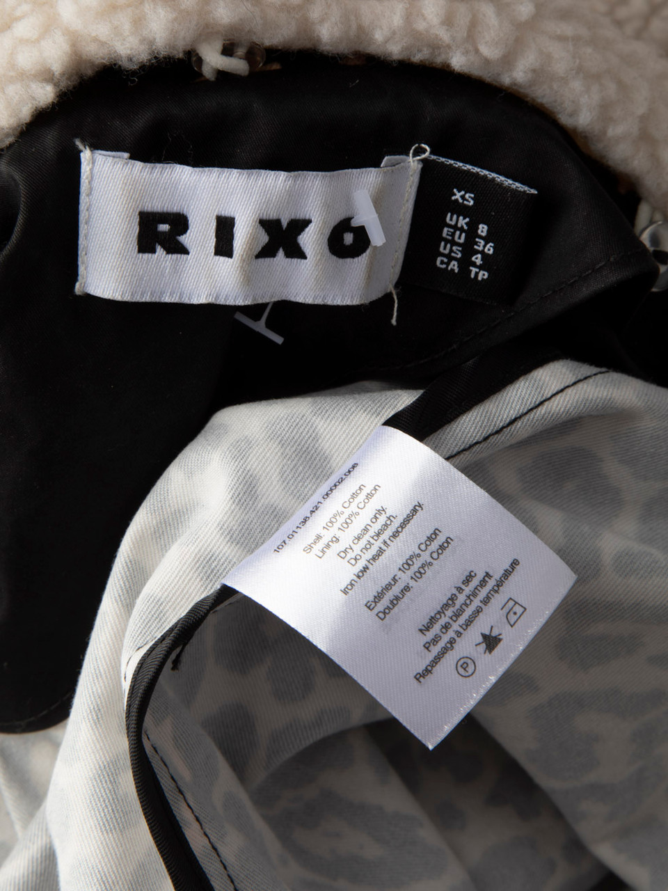 Rixo Leopard Print Shearling Trim Coat