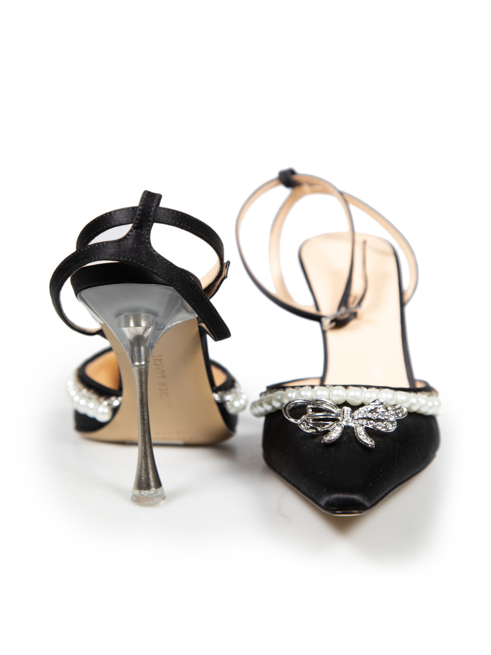 Mach & Mach Black Satin Sophie Crystal Bow Heels