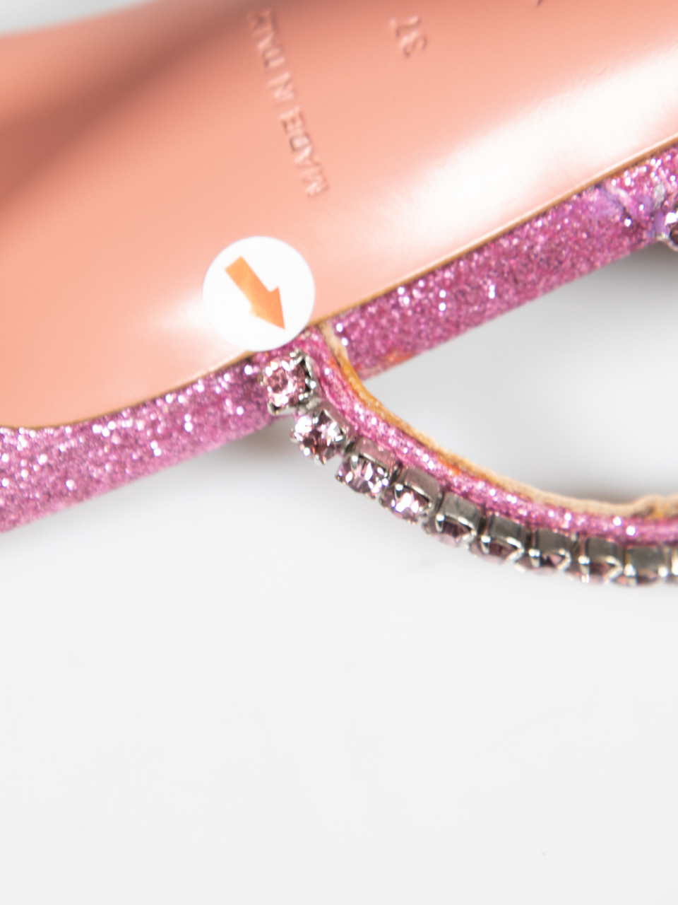 Amina Muaddi Pink Glitter Crystal Gilda 95 Mules