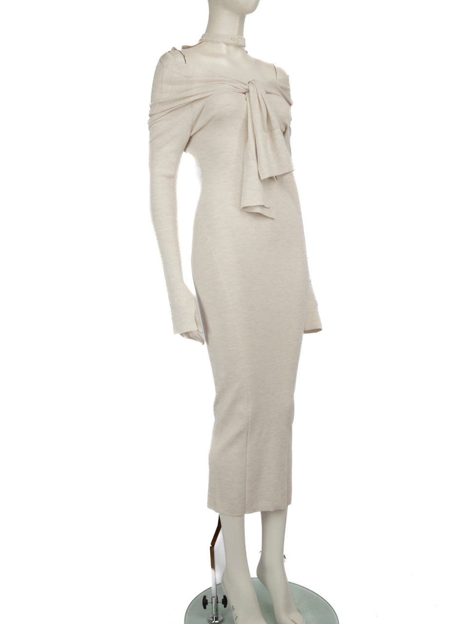 Jacquemus Ecru Tie Wool Midi Dress Jacquemus Ecru Tie Wool Midi Dress