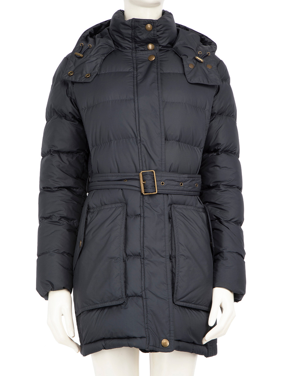 Burberry Navy Puffer Mid Length Belted Coat Burberry Navy Puffer Mid Length Belted Coat