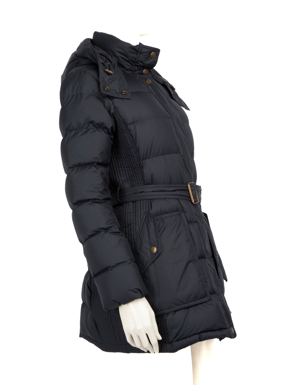 Burberry Navy Puffer Mid Length Belted Coat Burberry Navy Puffer Mid Length Belted Coat