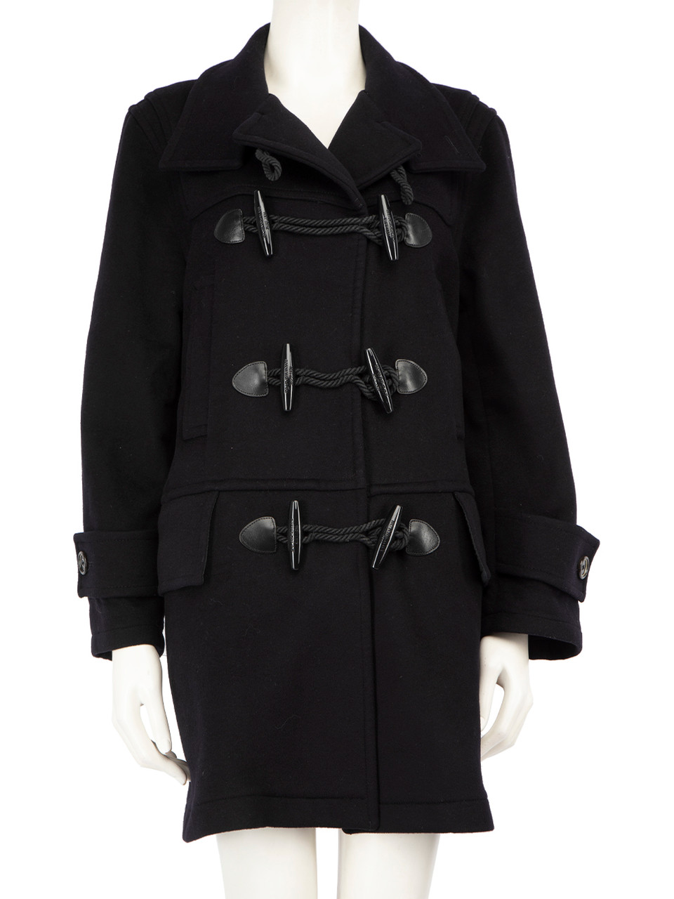 Burberry Navy Wool Duffle Mid Length Coat