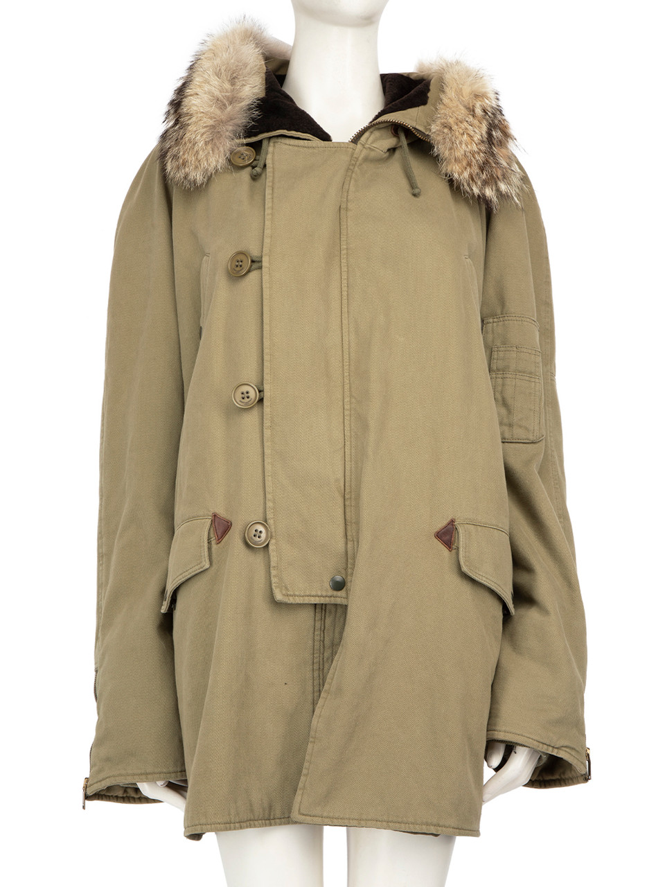 Saint Laurent Green Coyote Fur Collar Parka Coat Saint Laurent Green Coyote Fur Collar Parka Coat