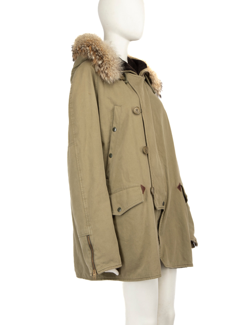 Saint Laurent Green Coyote Fur Collar Parka Coat Saint Laurent Green Coyote Fur Collar Parka Coat