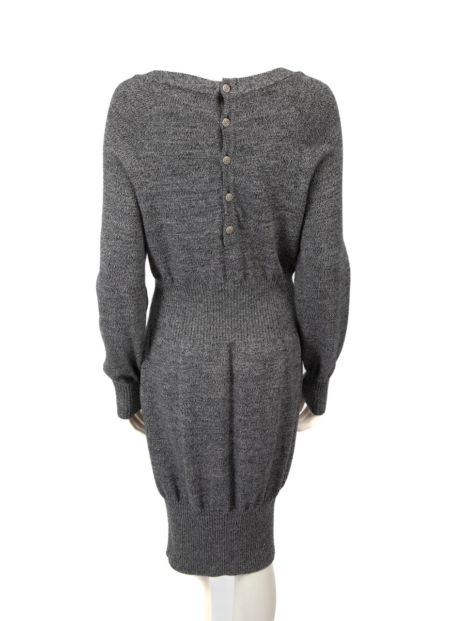 Chanel Grey Wool Back Button Midi Dress Chanel Grey Wool Back Button Midi Dress